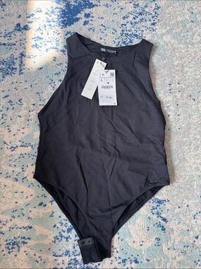 Zara Black High-Neck Bodysuit with Snap Crotch
